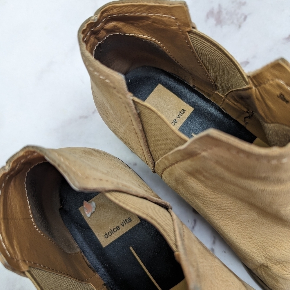 Dolce Vita Bootie Women 7 Ankle Nubuck Leather Brown Tan Chelsea Slip On Boot - Picture 6 of 11